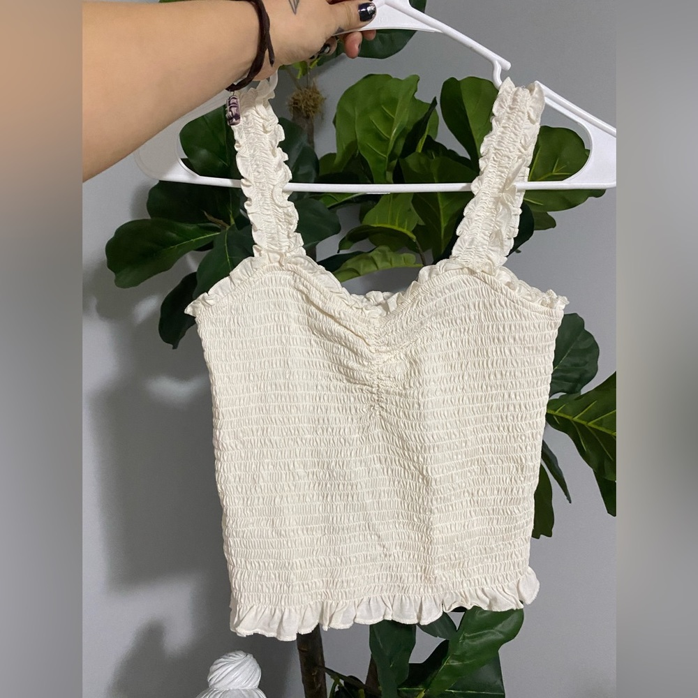 Cream Ruffled Crop Top